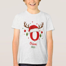オーダーメイドのクリスマスイニシャル O サンタ帽子 トライブレンドＴシャツ