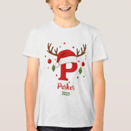 オーダーメイドのクリスマスイニシャル P サンタハット トライブレンドＴシャツ
