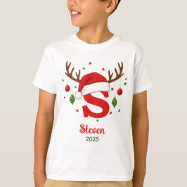 オーダーメイドのクリスマスイニシャル S サンタハット Tシャツ