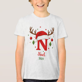 オーダーメイドのクリスマスイニシャルNサンタ帽子 トライブレンドＴシャツ