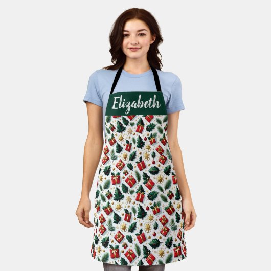 オーダーメイドのクリスマスプレートエプロン エプロン (着用した状態)