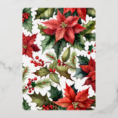 オーダーメイドのクリスマスメッセージ付きの赤いポインセチア 箔シーズンカード (裏面)