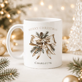 オーダーメイドのクリスマスリボンマグ コーヒーマグカップ