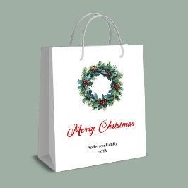 オーダーメイドのクリスマスリースの袋で、お祝いのギフトを ミディアムペーパーバッグ