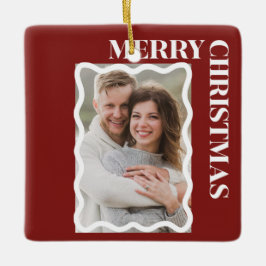 オーダーメイドのクリスマス スカロップフレーム入り写真 セラミックオーナメント