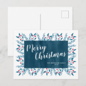 オーダーメイドのクリスマス ブルー 水彩 フラワーズ シーズンポストカード (正面/裏面)