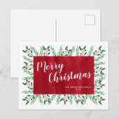 オーダーメイドのクリスマス　赤　水彩　花 シーズンポストカード (正面/裏面)