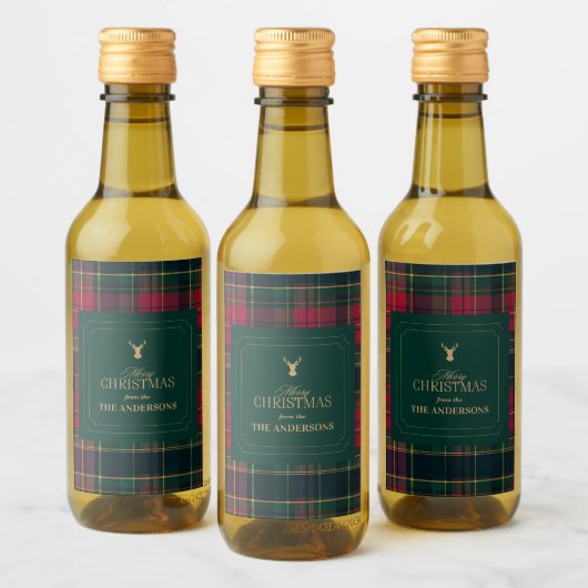 オーダーメイドのクリスマス Plaid タータン ホリデー ワインラベル (ボトル)