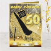 オーダーメイドのゴールド50歳の誕生日カード カード (黄色い花)