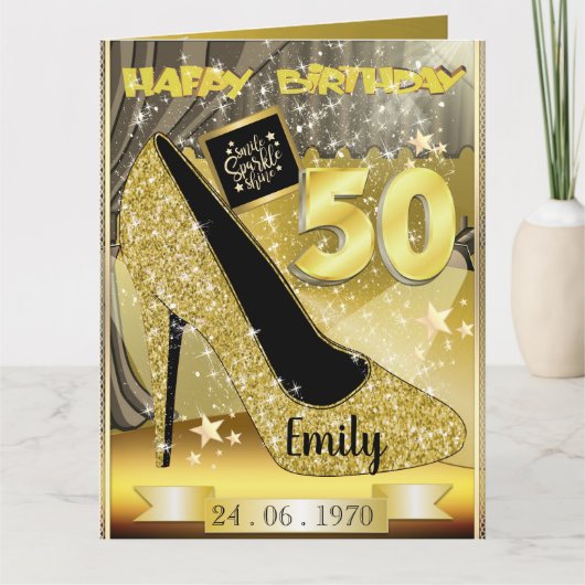 オーダーメイドのゴールド50歳の誕生日カード カード (正面)