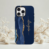 オーダーメイドのシグネチャー ネイビーブルー ゴールド アゲート Case-Mate iPhoneケース