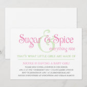 オーダーメイドのシュガー&スパイス ベイビーガール シャワー インビテーション (正面/裏面)