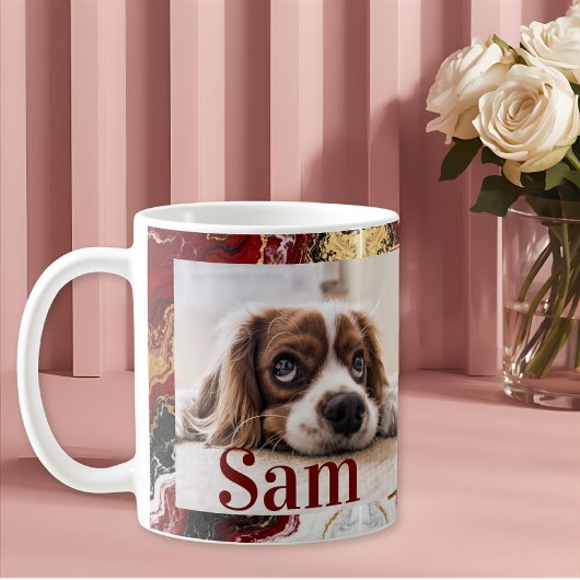 オーダーメイドのシンプルな犬の写真と名前の記念品 コーヒーマグカップ