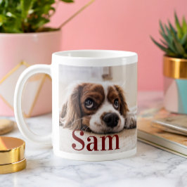 オーダーメイドのシンプルな犬の写真と名前の記念品 コーヒーマグカップ