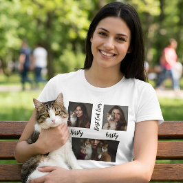 オーダーメイドのシンプルな猫の写真と名前の記念品 Tシャツ