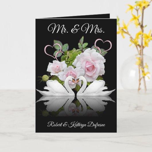 オーダーメイドのスワン 結婚/結婚記念日 カード (黄色い花)