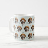 オーダーメイドのセージ色の犬の写真とパウの模様 コーヒーマグカップ (正面左)