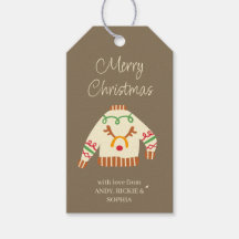 オーダーメイドのセーター柄のクリスマスギフトタグ