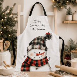 オーダーメイドのチェック柄の雪だるまのクリスマス家族の名前 エプロン