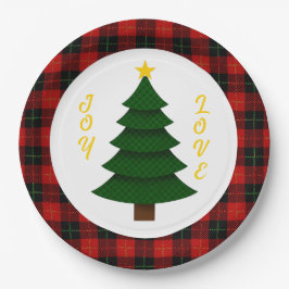 オーダーメイドのチェック柄クリスマスツリー ペーパープレート