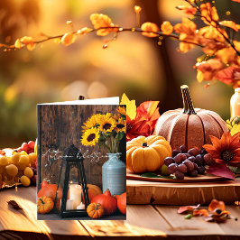 オーダーメイドのテキストが入った秋のカボチャとランタン カード