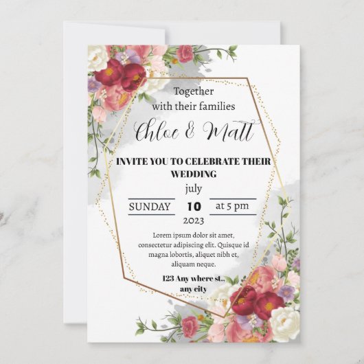 オーダーメイドのデジタル結婚カード 招待状 (正面)