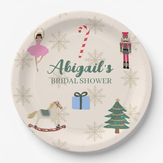 オーダーメイドのナッツクラッカーイラスト ブライダルシャワー ペーパープレート (正面)