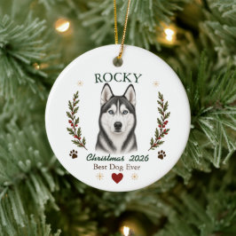 オーダーメイドのハスキー犬のクリスマス セラミックオーナメント
