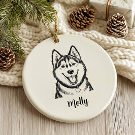 オーダーメイドのハスキー犬のクリスマス セラミックオーナメント