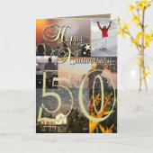 オーダーメイドのハッピー50周年記念写真コラージュ カード (黄色い花)