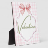オーダーメイドのバレンタ 赤ちゃん女の子の保育園チェック柄 フォトプラーク (側面)