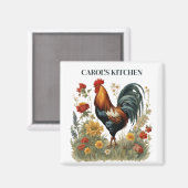 オーダーメイドのビンテージ植物図鑑風農家の雄鶏 マグネット (正面/裏面)