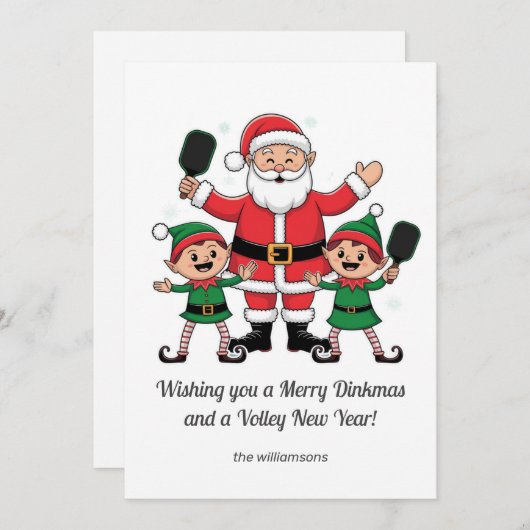 オーダーメイドのピックルボールクリスマスカード サンタと小人 シーズンカード (正面/裏面)