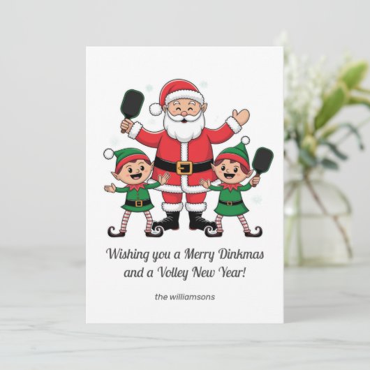 オーダーメイドのピックルボールクリスマスカード サンタと小人 シーズンカード (スタンド正面)