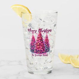 オーダーメイドのピンクのクリスマスツリーと家族 タンブラーグラス