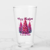 オーダーメイドのピンクのクリスマスツリーと家族 タンブラーグラス (正面)
