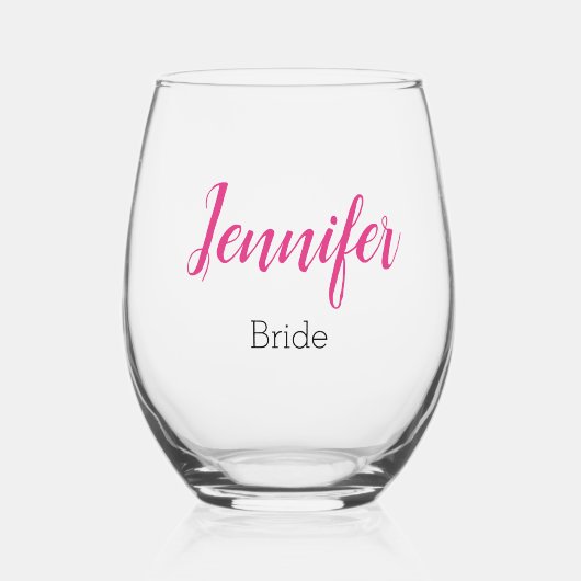 オーダーメイドのピンクのモダンスクリプトお姫様 ステムなしワイングラス (正面)