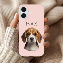 オーダーメイドのピンクの犬の写真と名前 iPhone 16ケース