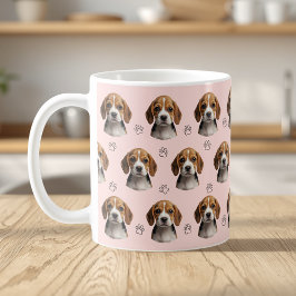 オーダーメイドのピンクの犬の写真パウ柄 コーヒーマグカップ