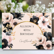 オーダーメイドのピンクの花の誕生日ゲストブック