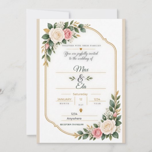 オーダーメイドのピンクゴールドのバラのアーチの結婚式  カード (正面)