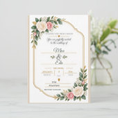オーダーメイドのピンクゴールドのバラのアーチの結婚式  カード (スタンド正面)