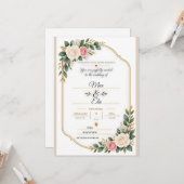 オーダーメイドのピンクゴールドのバラのアーチの結婚式  カード (正面/裏面インサイチュ)