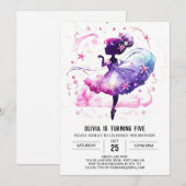オーダーメイドのファンシーなバレリーナの誕生日 招待状 (正面/裏面)