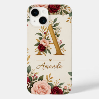 オーダーメイドのフローラルイニシャルモノグラム Case-Mate iPhone 14ケース
