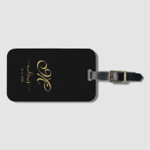 オーダーメイドのブラックとゴールドの名前のサイン ラゲッジタグ (正面横)