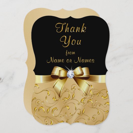 オーダーメイドのブラックとゴールドの感謝カード 招待状 (正面/裏面)