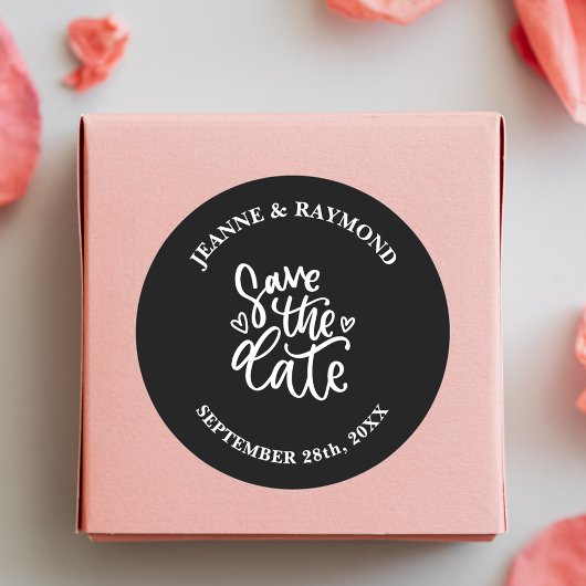 オーダーメイドのブラック結婚式Save the date ラウンドシール