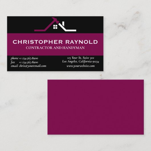 オーダーメイドのブラック&ワインホーム建築工事 名刺 (正面/裏面)