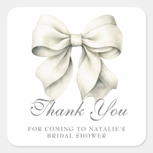 オーダーメイドのプリティーボウ ブライダルシャワーの感謝を込めて スクエアシール (正面)